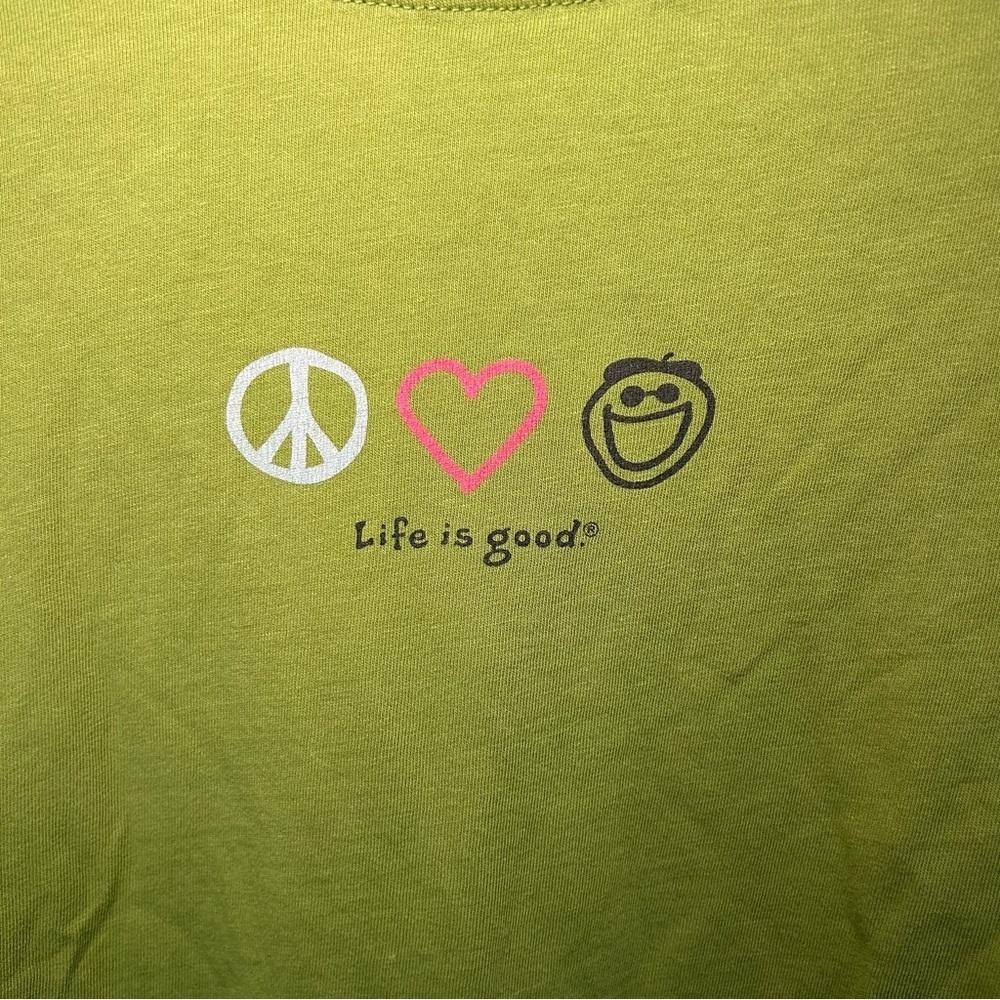 Life is Good 100% Cotton Green Peace & Heart Print Long Sleeve Tee Size Small - Picture 2 of 8